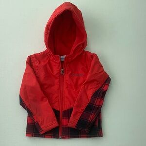 Columbia Vibrant Two Tone Red Plaid Hooded Jacket